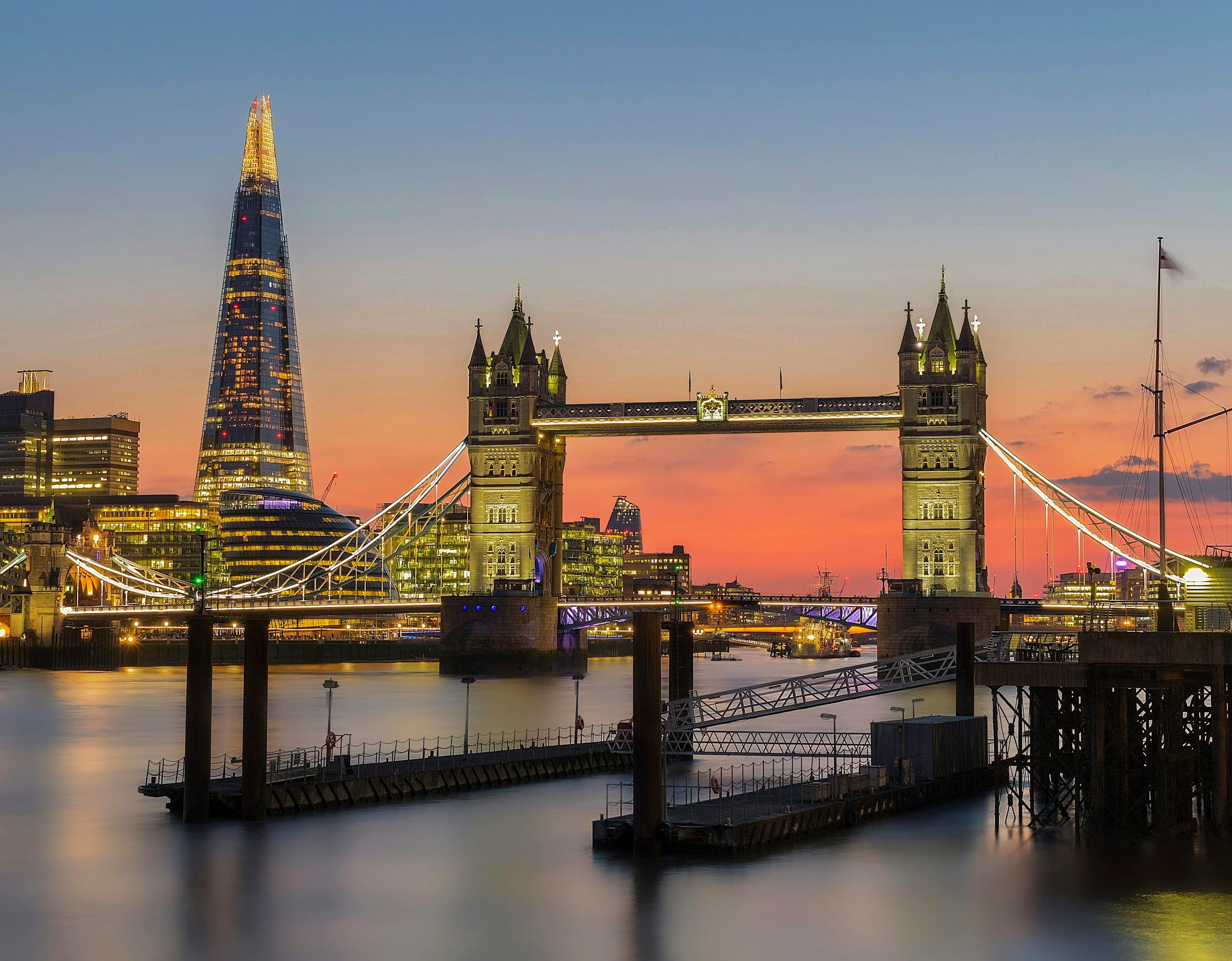 Tower Bridge and the Shard in London at dusk